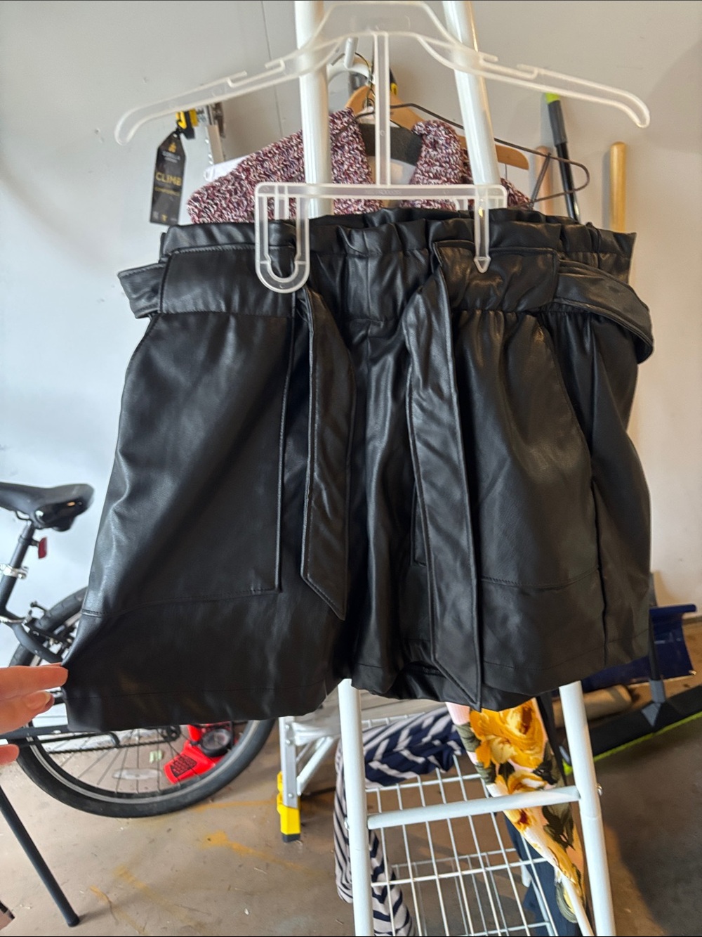 Ci Sono Black Faux Leather High-Waist Paperbag Shorts